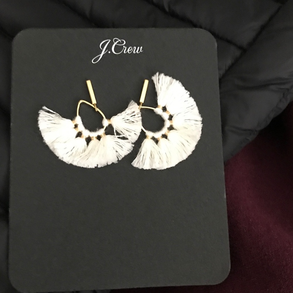 J.Crew White Fringe Cotton Earrings